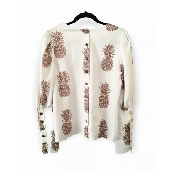 NWT CBR Chic Boutique Rose Pineapple Print BOHO Classic Couture Blouse Top​​​ - Picture 3 of 13